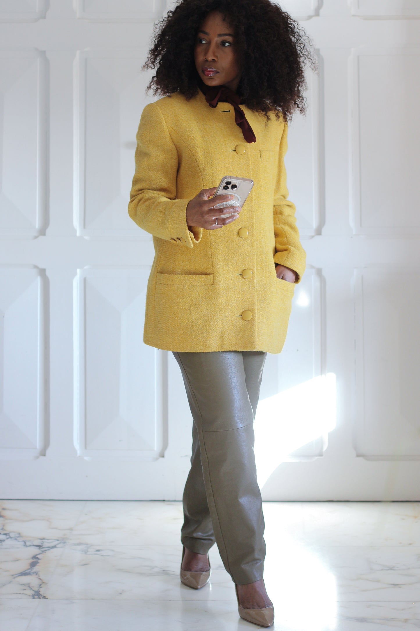 Smalby pantalon cuir taupe