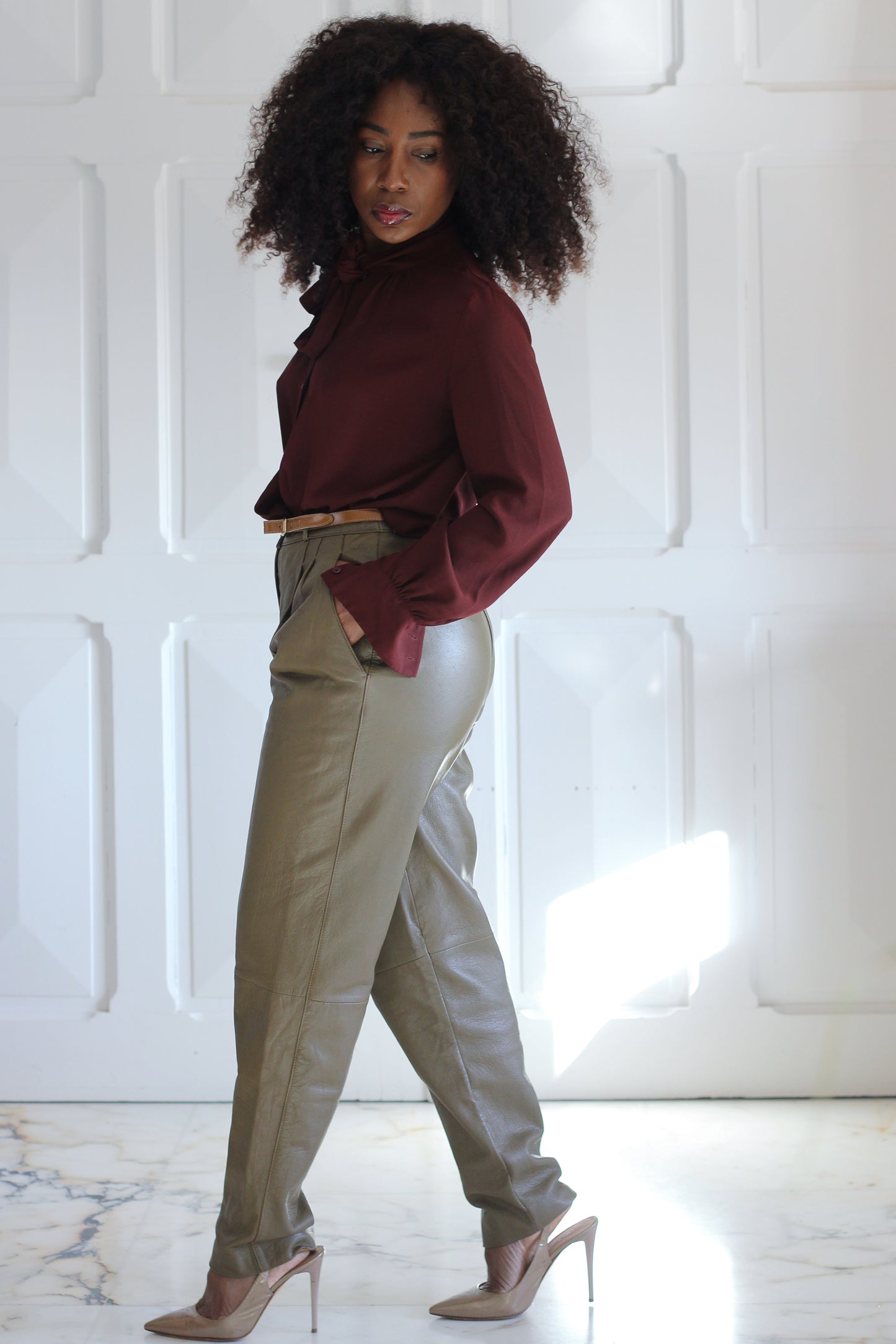Smalby pantalon cuir taupe