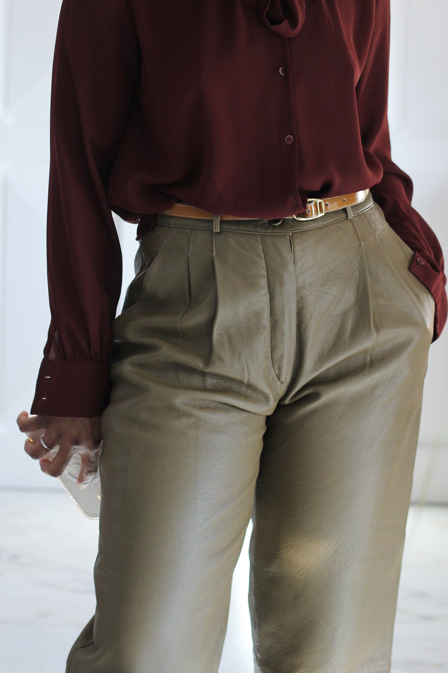 Smalby pantalon cuir taupe