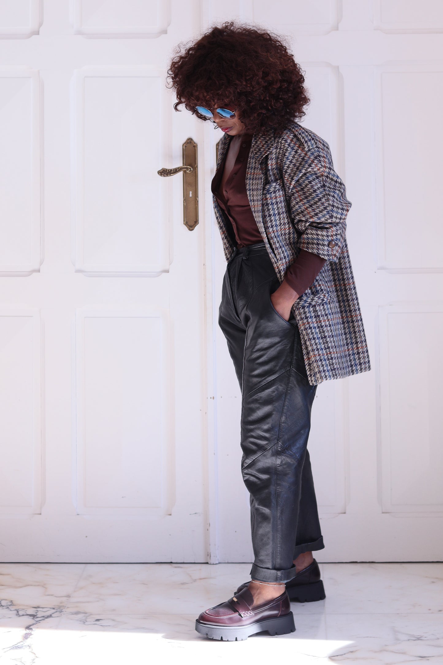 Pantalon cuir taille haute
