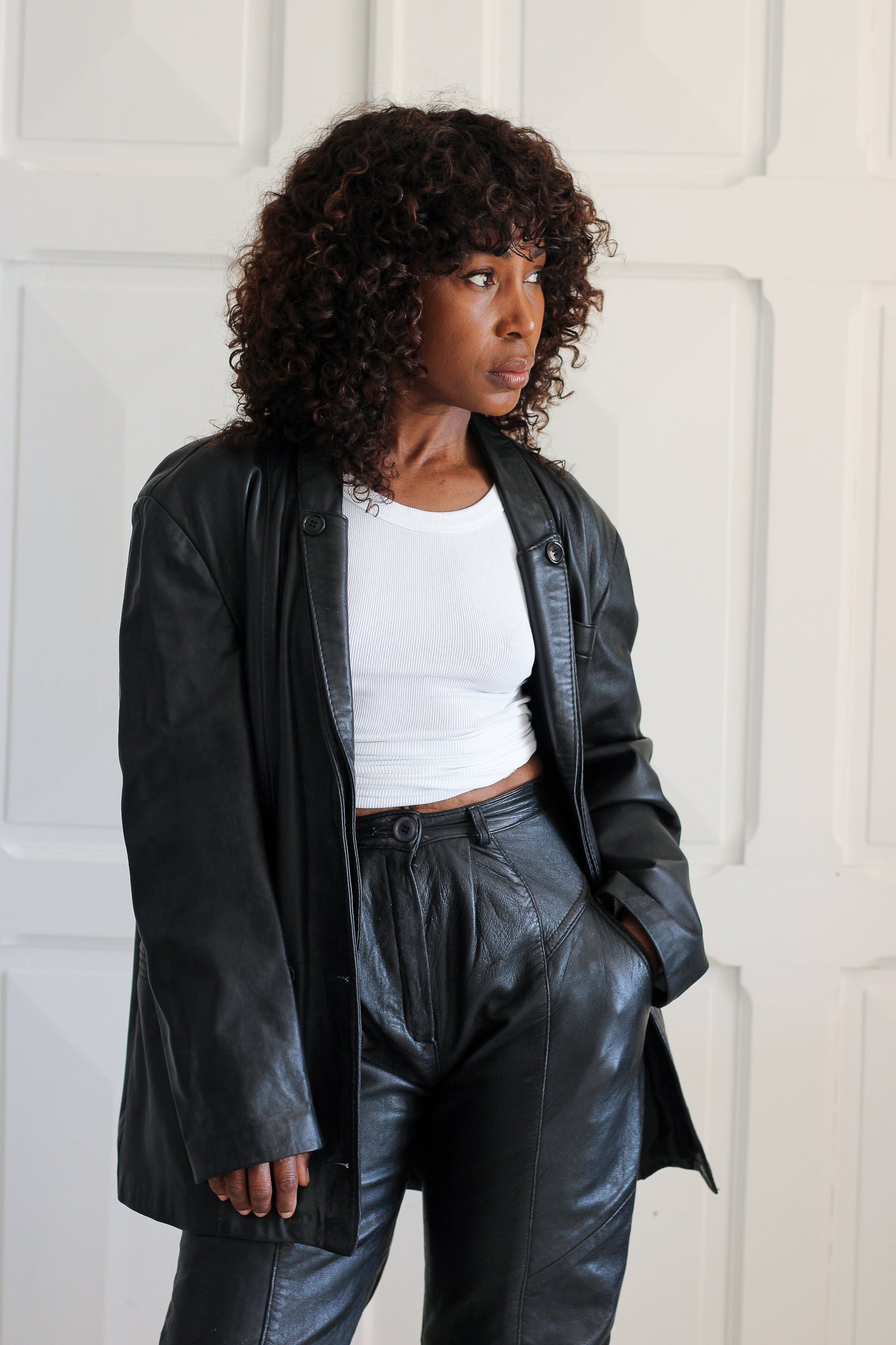 Pantalon cuir taille haute