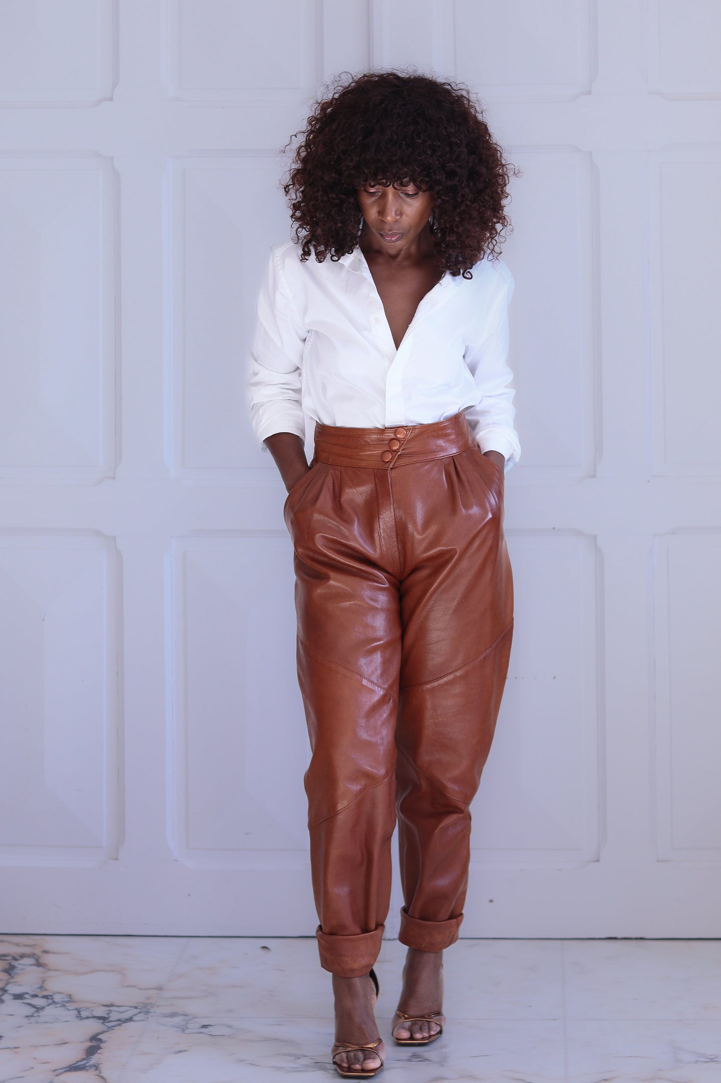 Pantalon cuir marron