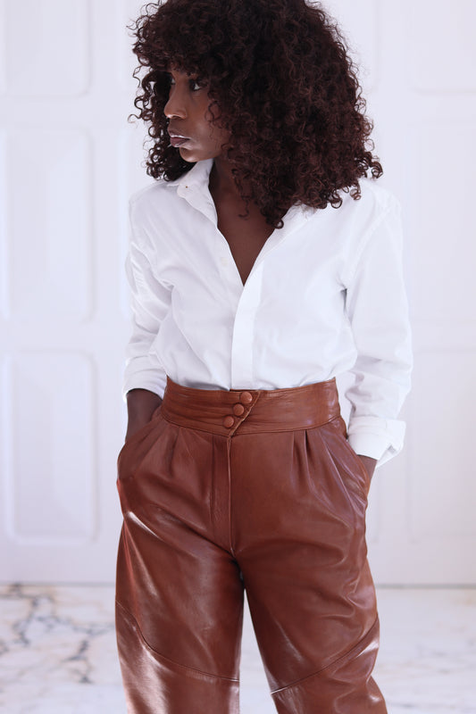 Pantalon cuir marron