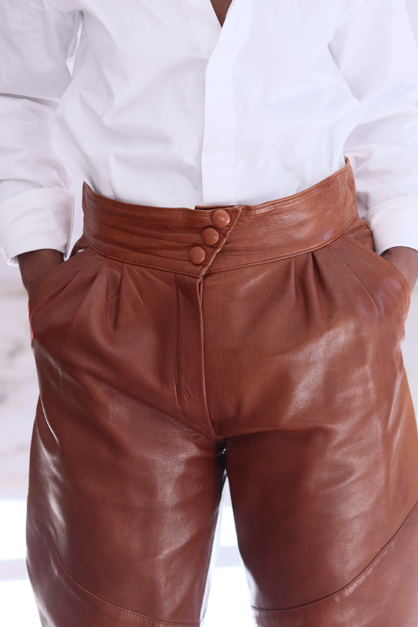 Pantalon cuir marron