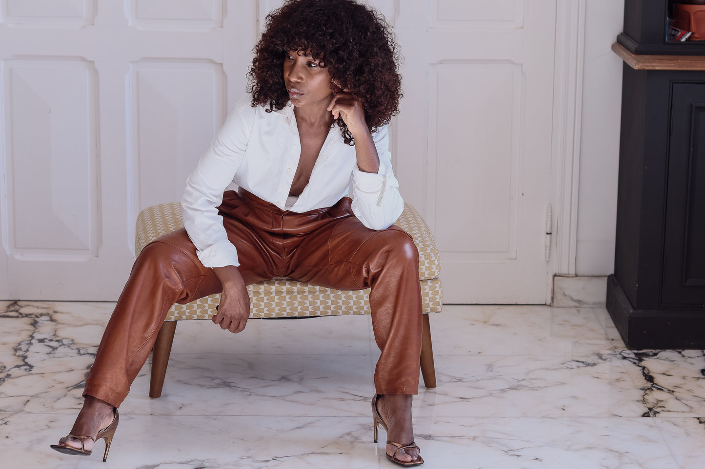Pantalon cuir marron