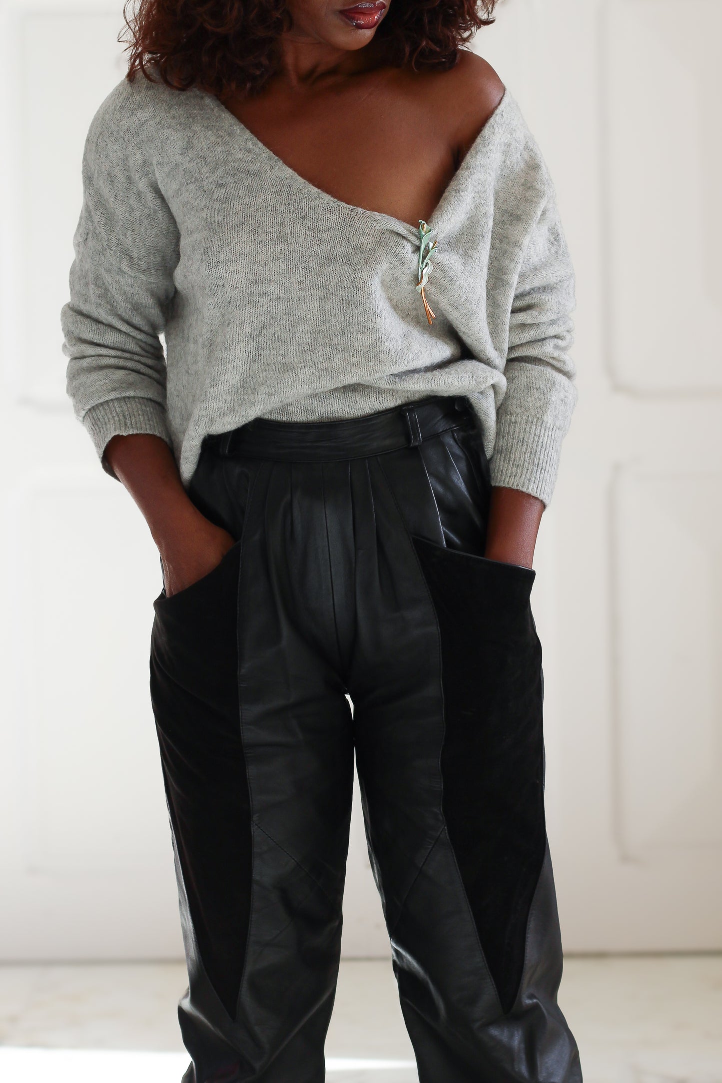 Pantalon cuir taille haute années 1980