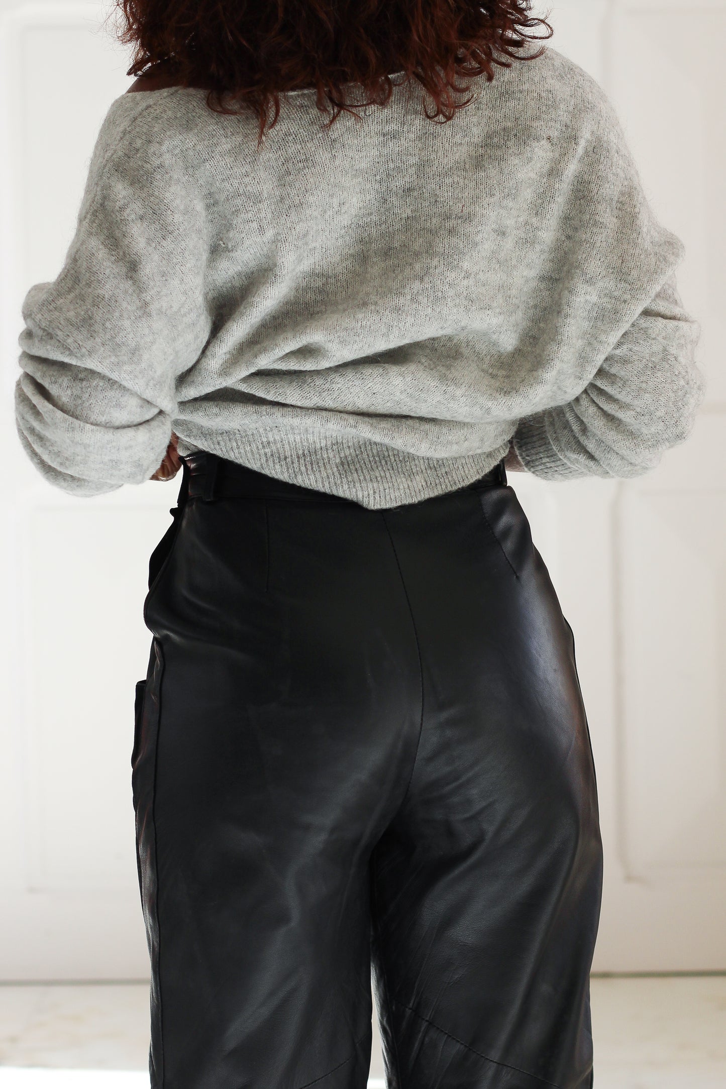 Pantalon cuir taille haute années 1980