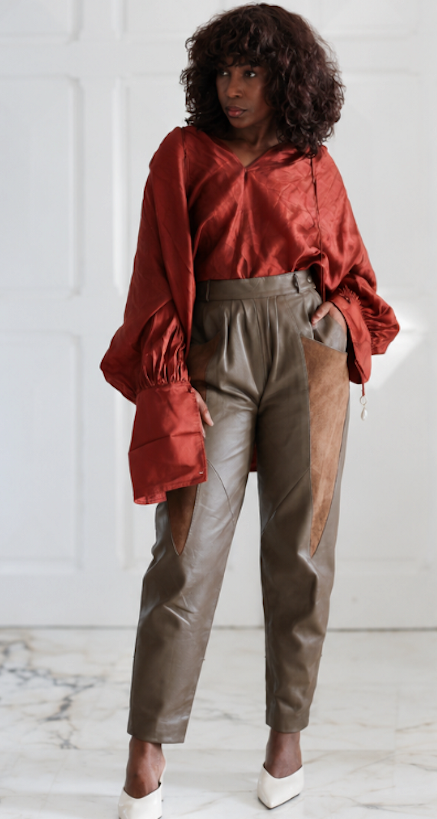 Pantalon cuir taille haute vitage