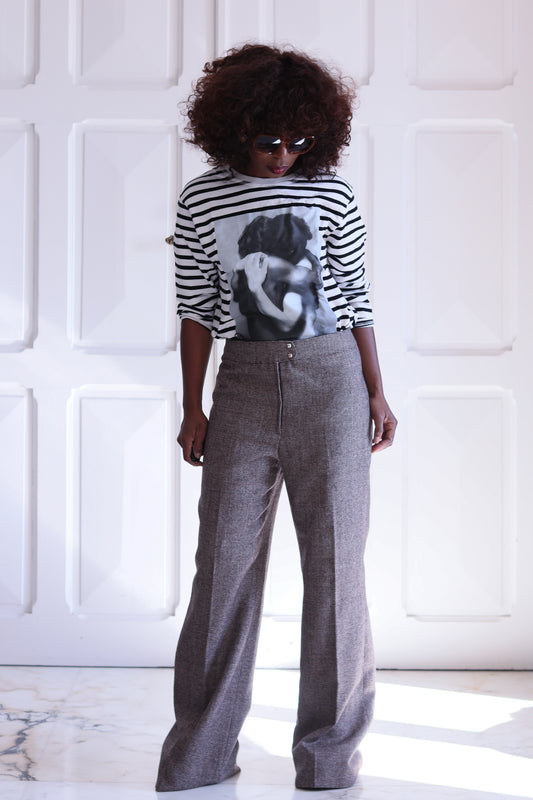 Pantalon taille haute en laine