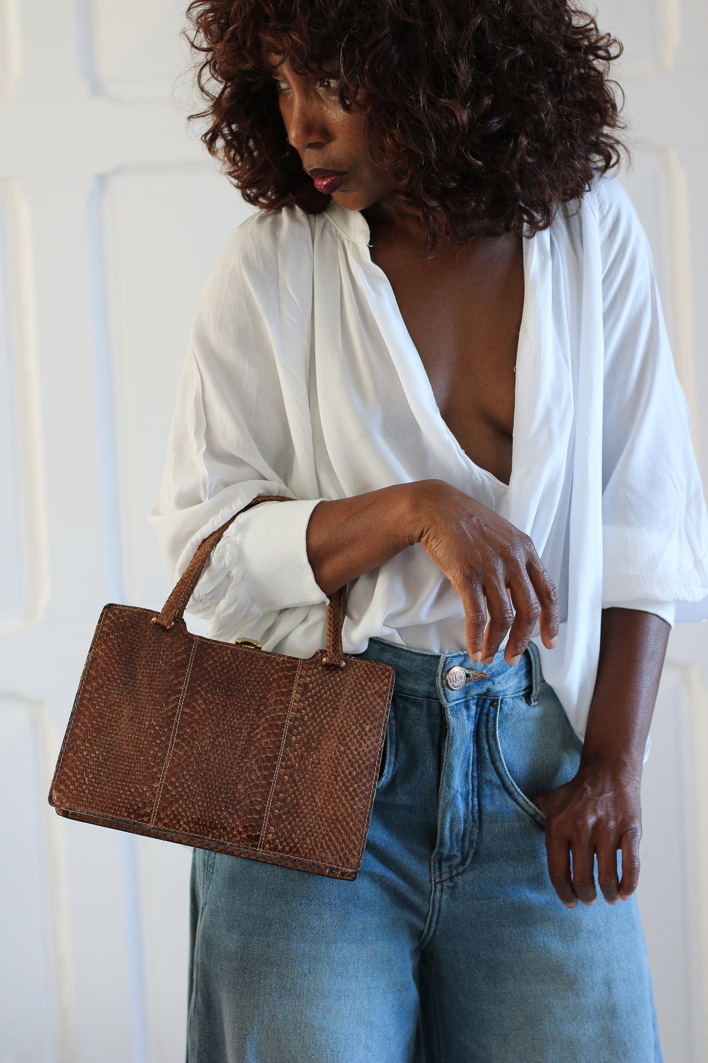 Sac pochette vintage cuir chocolat vintage