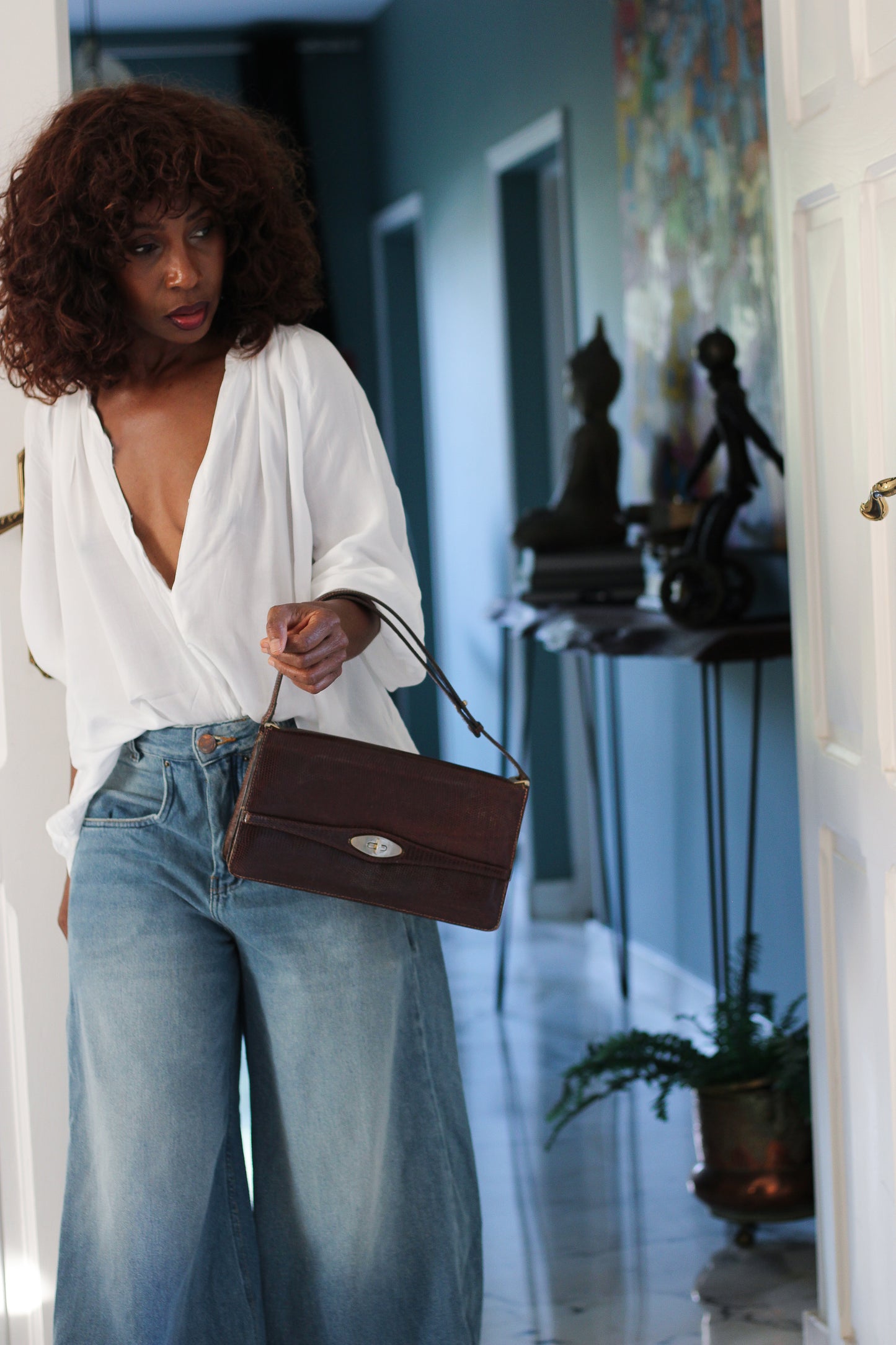 Sac pochette vintage cuir chocolat vintage