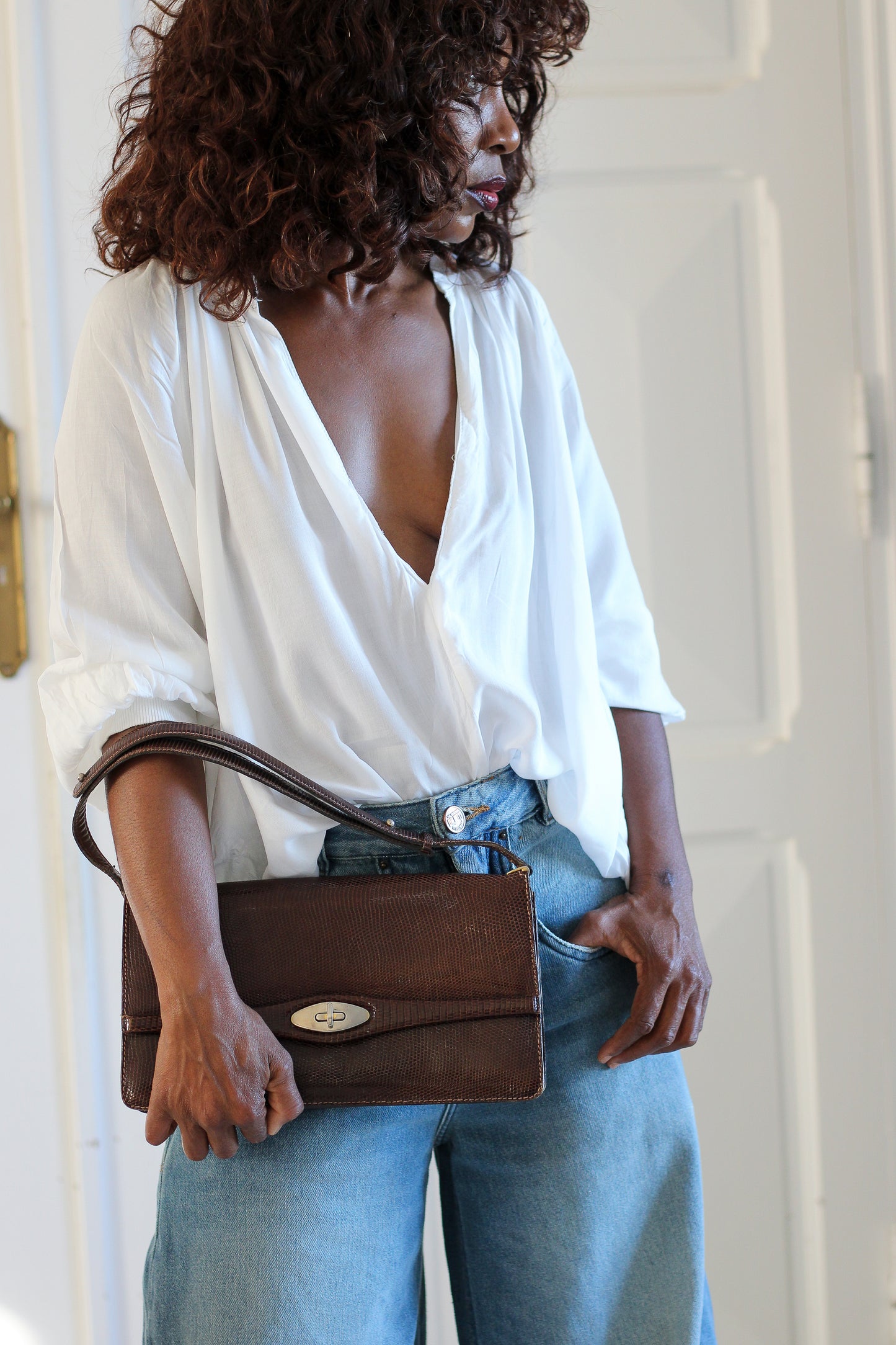 Sac pochette vintage cuir chocolat vintage