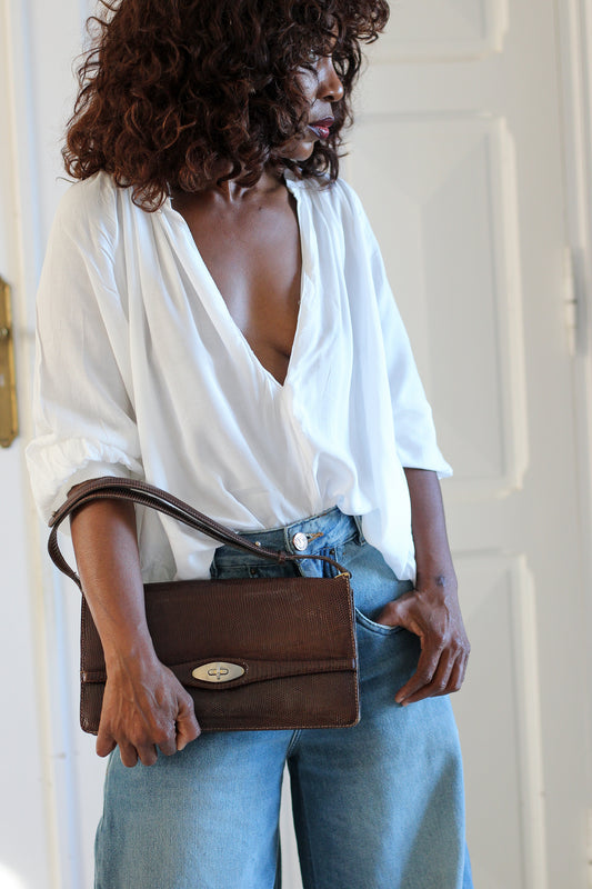 Sac pochette vintage cuir chocolat vintage