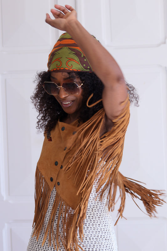 Poncho à franges cuir daim