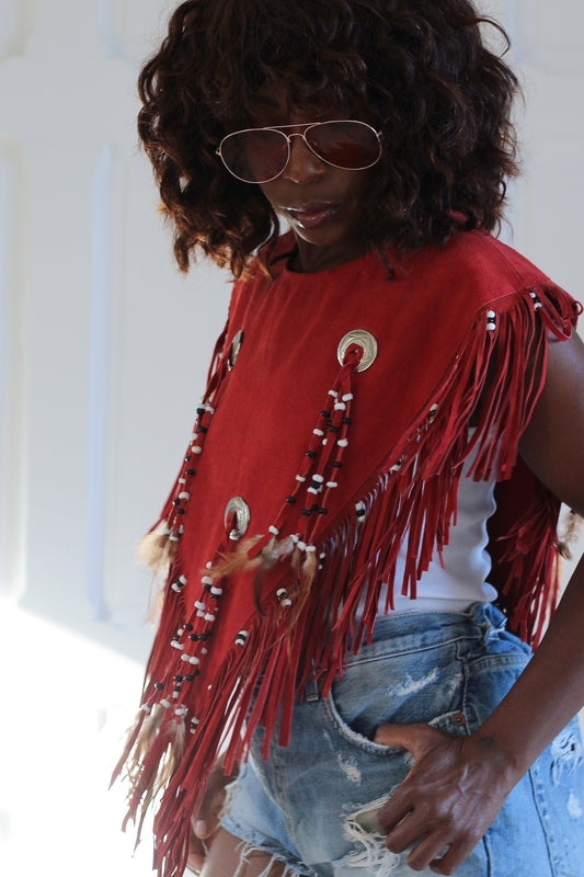 Poncho en cuir à franges vintage à franges
