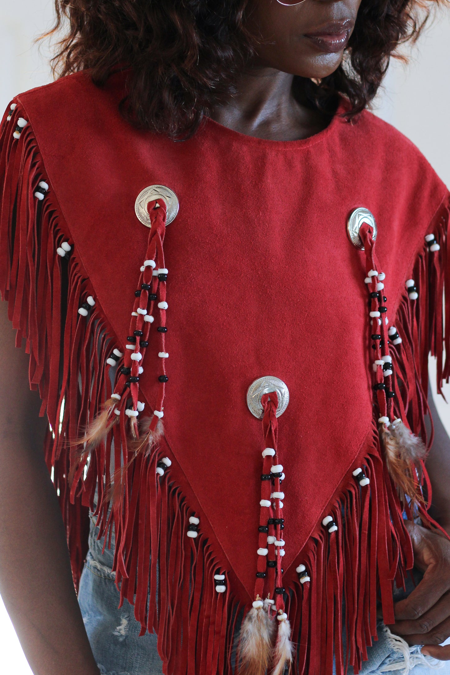 Poncho en cuir à franges vintage à franges