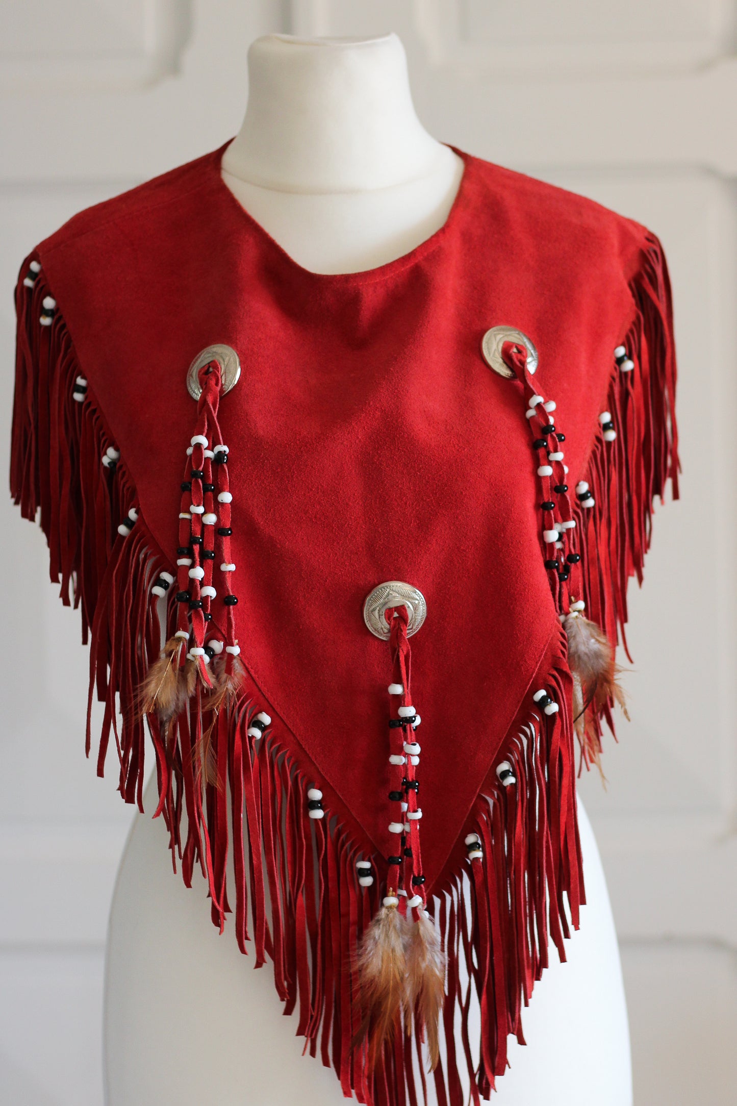 Poncho en cuir à franges vintage à franges