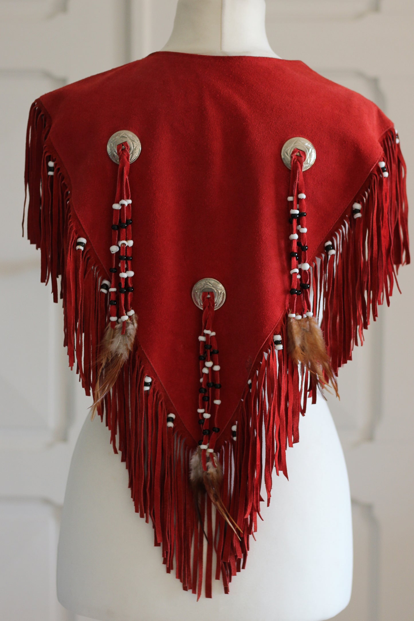 Poncho en cuir à franges vintage à franges