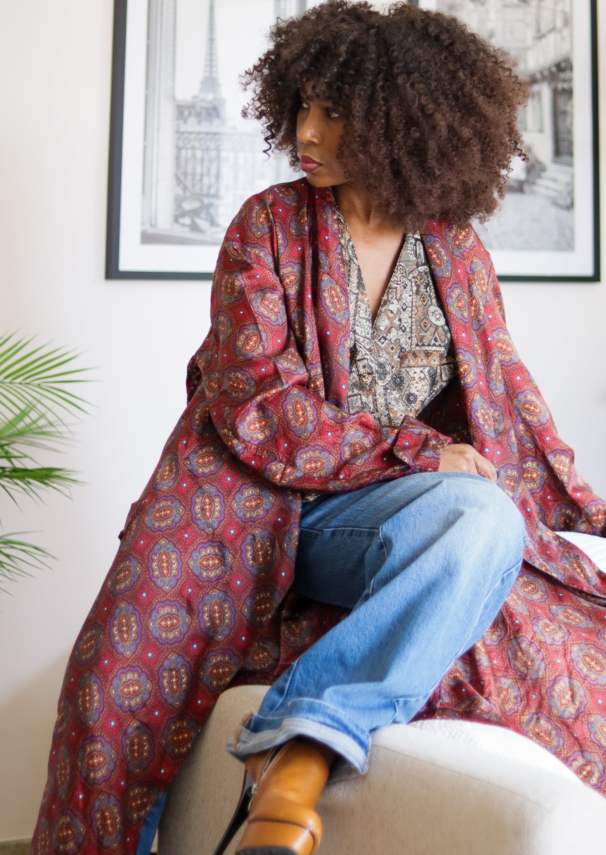 Robe de chambre laine des Pyrénées rouge griotte femme | Maison Solfin Robe de chambre laine des Pyrénées rouge griotte femme | Maison Solfin