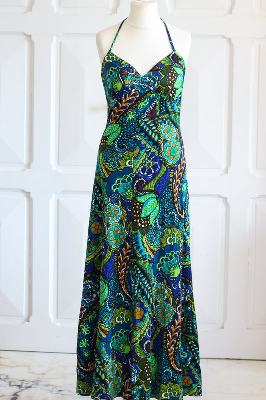 Fait main robe dos nu à motifs flotaux