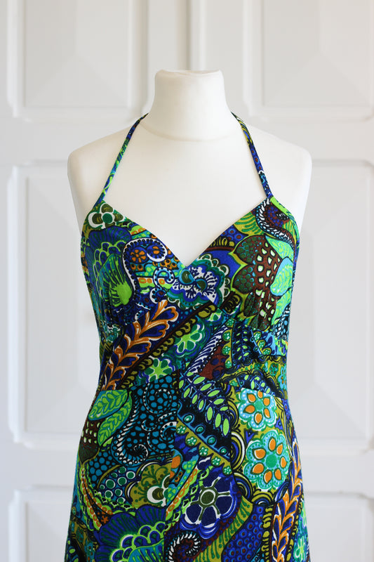 Fait main robe dos nu à motifs flotaux