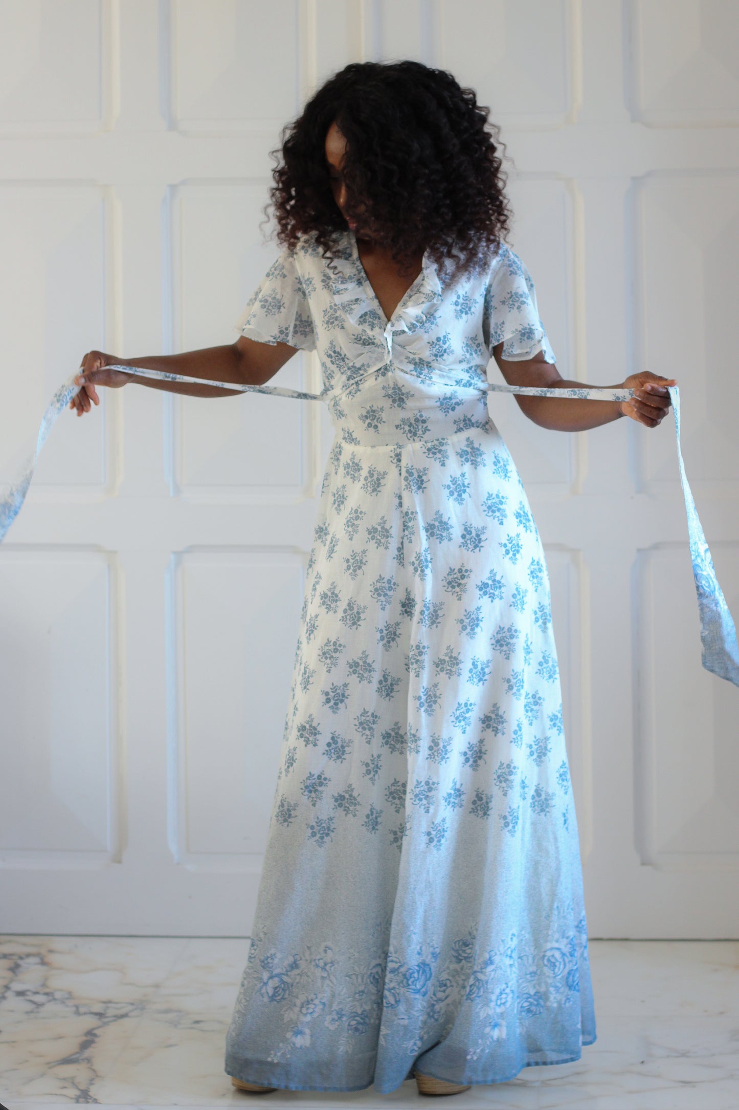 Fait main longue robe fleurie