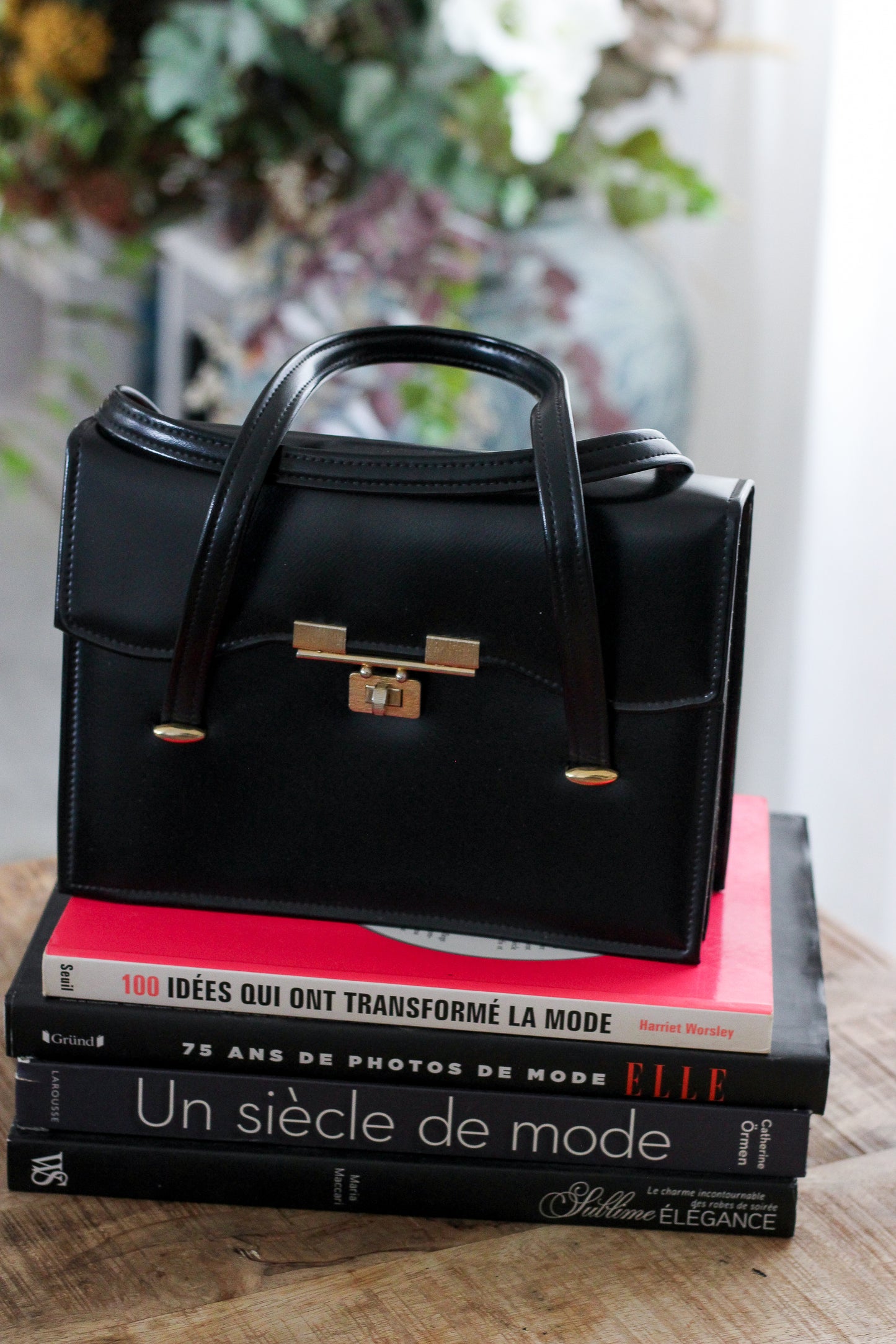 Sac à main vintage en cuir lisse -Années 1960