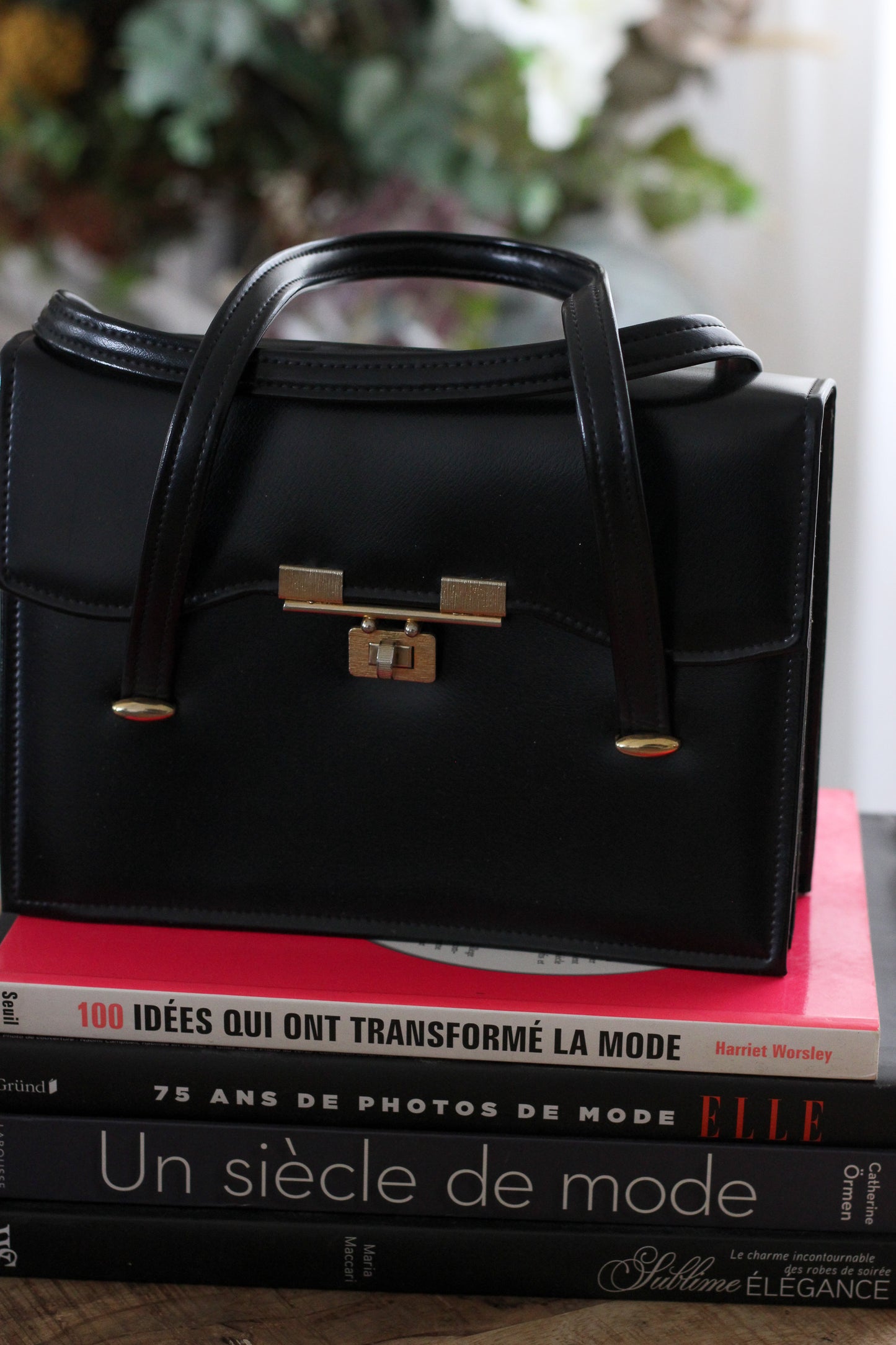 Sac à main vintage en cuir lisse -Années 1960