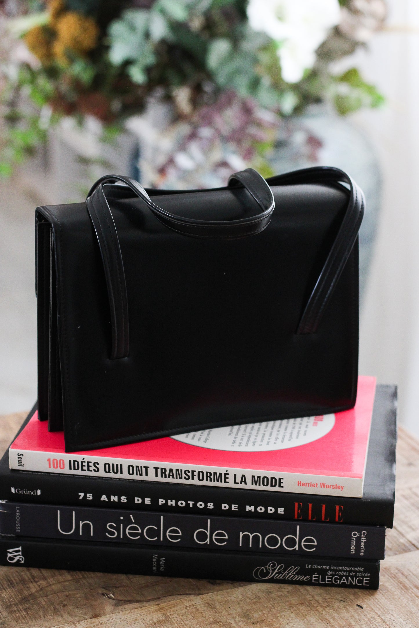 Sac à main vintage en cuir lisse -Années 1960