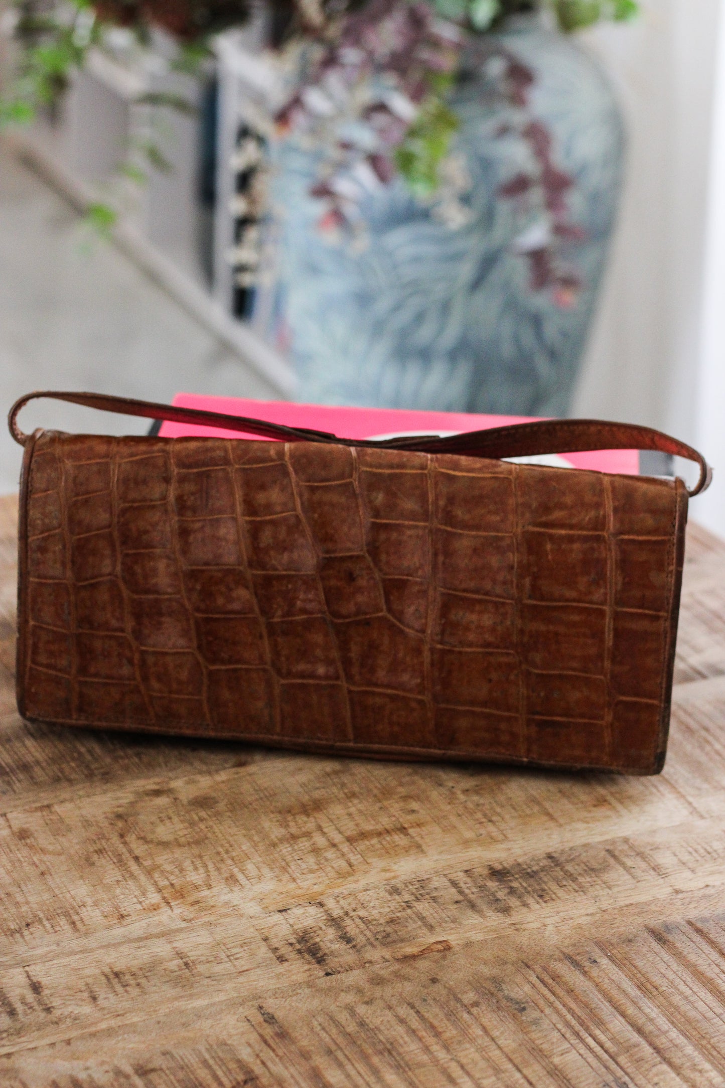 Pochette rectangulaire vintage en cuir exotique