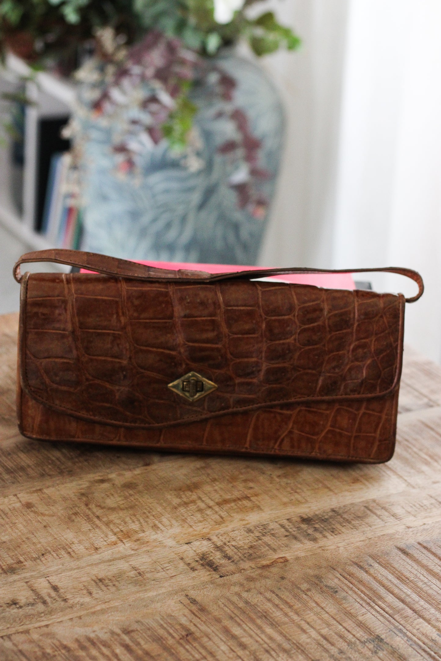 Pochette rectangulaire vintage en cuir exotique