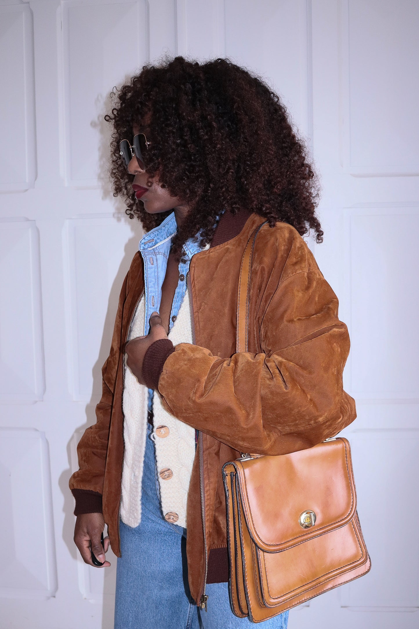 Sac cuir camel en bandoulière