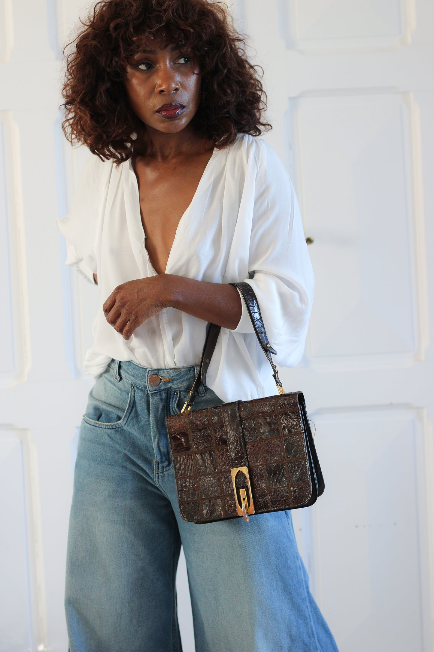 Sac en cuir vintage forme carré