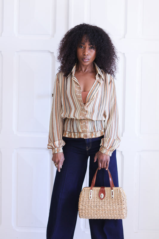 Sac en osier et cuir