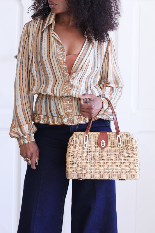 Sac en osier et cuir