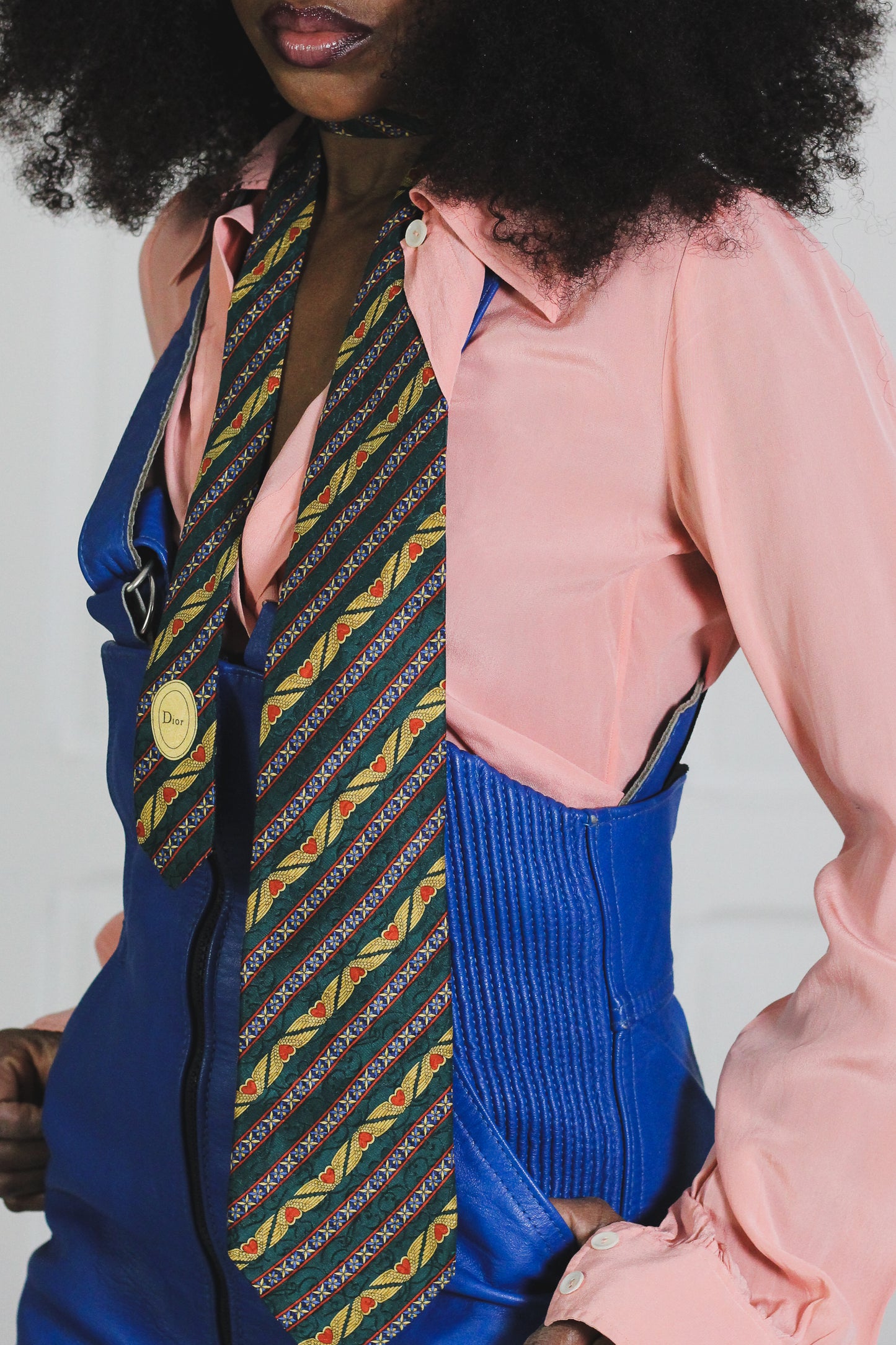 Salopette moto en cuir bleu