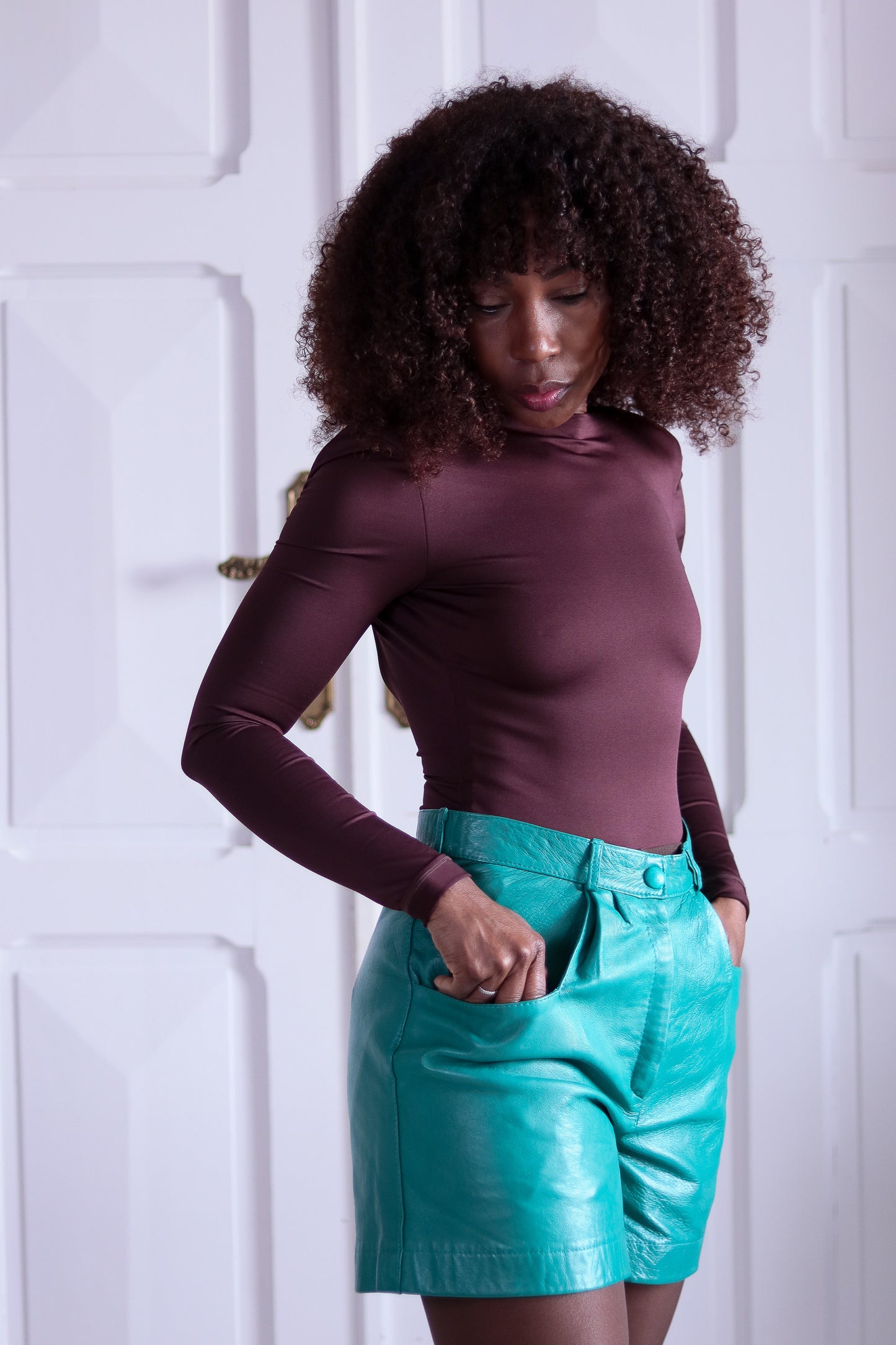 Ita Parica short en cuir vert