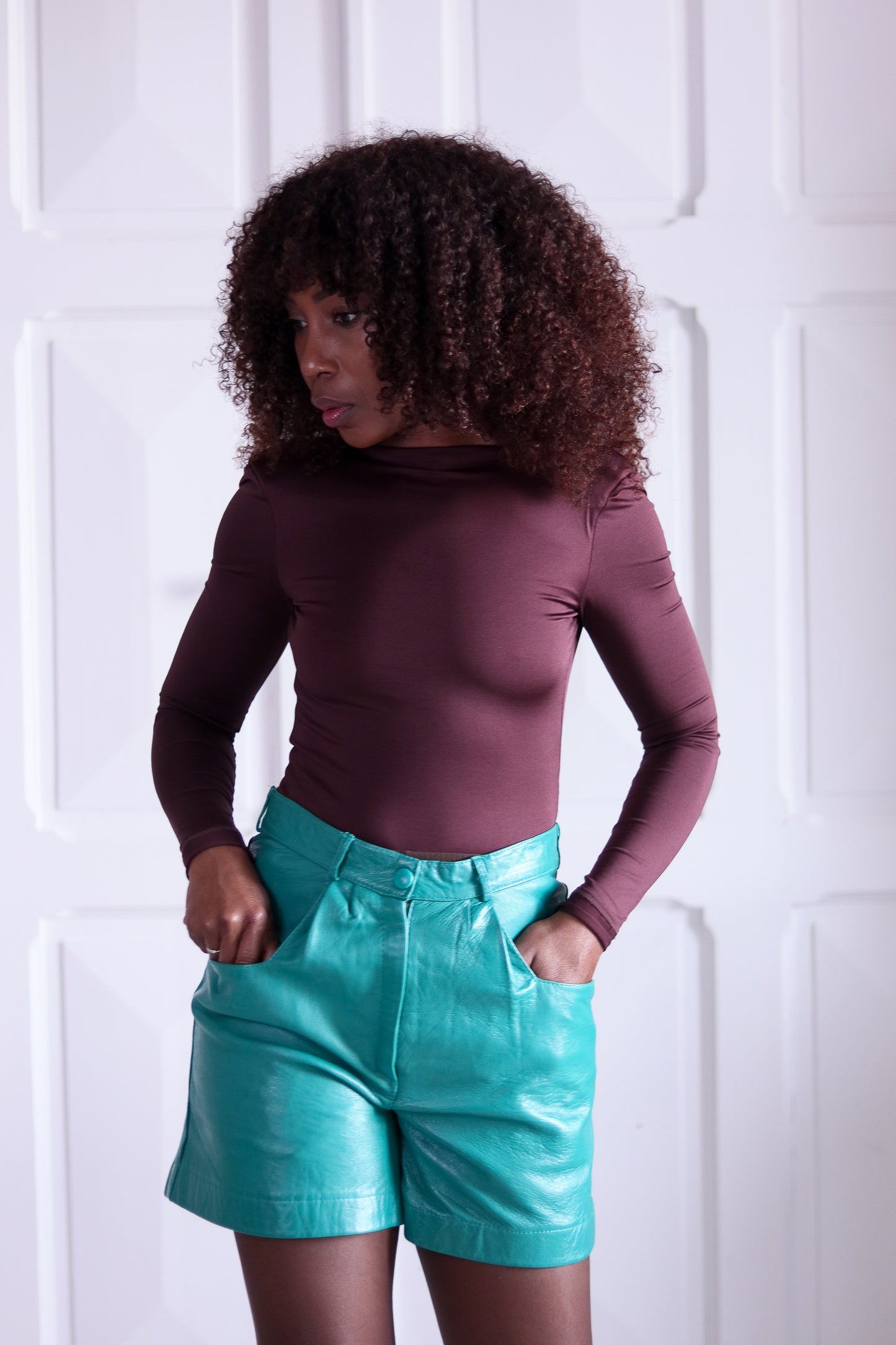 Ita Parica short en cuir vert