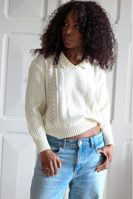 Damart Pull maille crème vintage