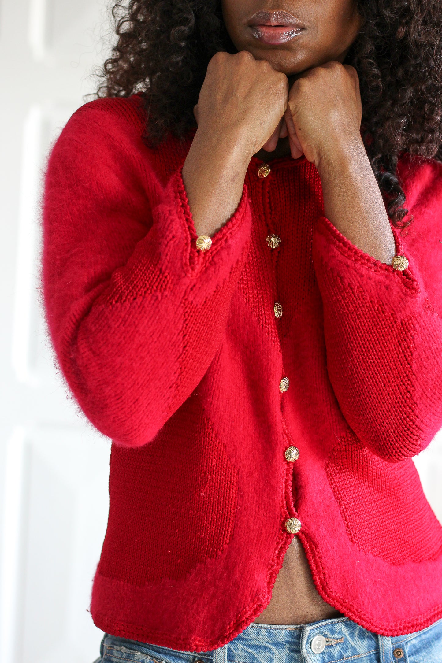 Tricot cardigan vintage en mohair et coton