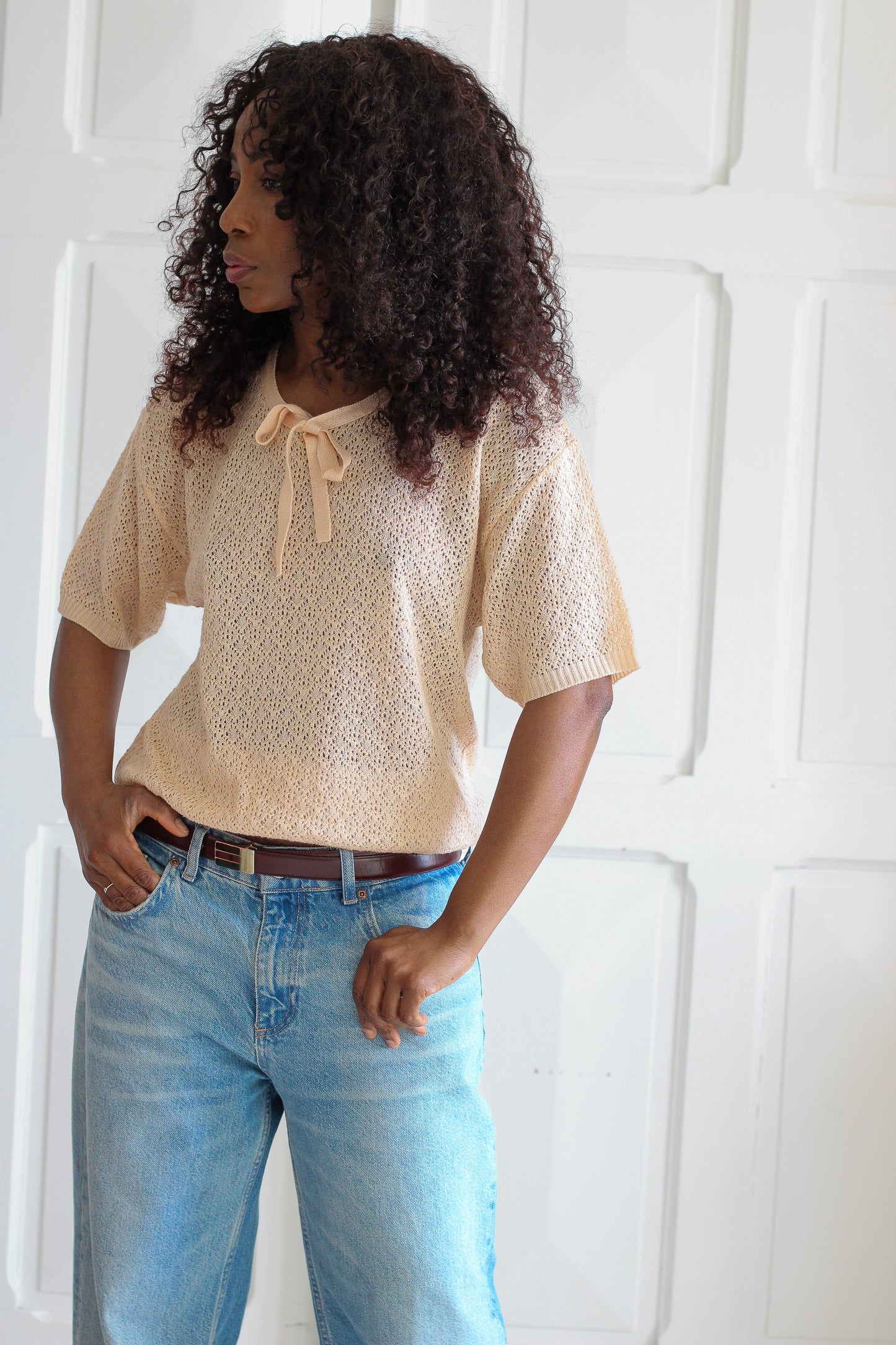 Tricot fait main abricot
