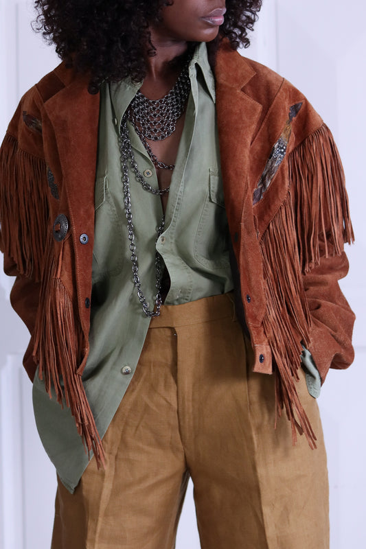 El Lobo veste à franges cuir daim