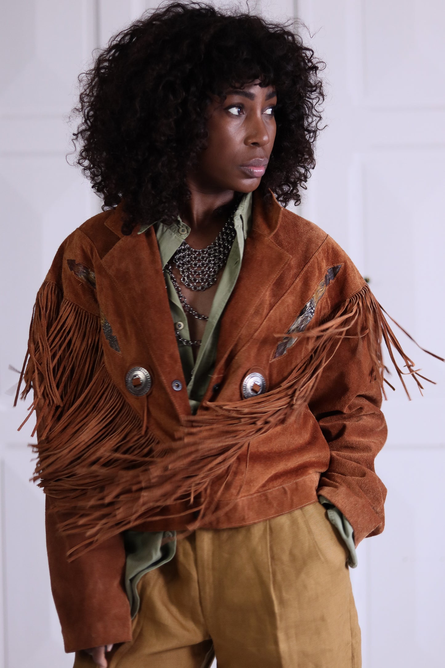 El Lobo veste à franges cuir daim