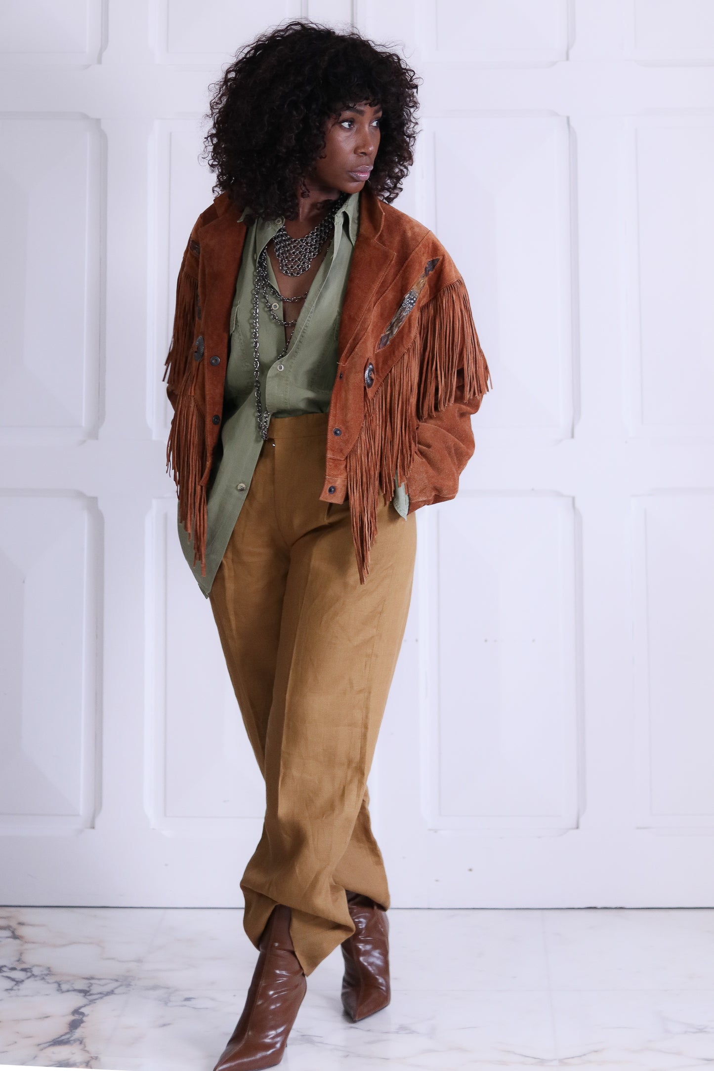 El Lobo veste à franges cuir daim