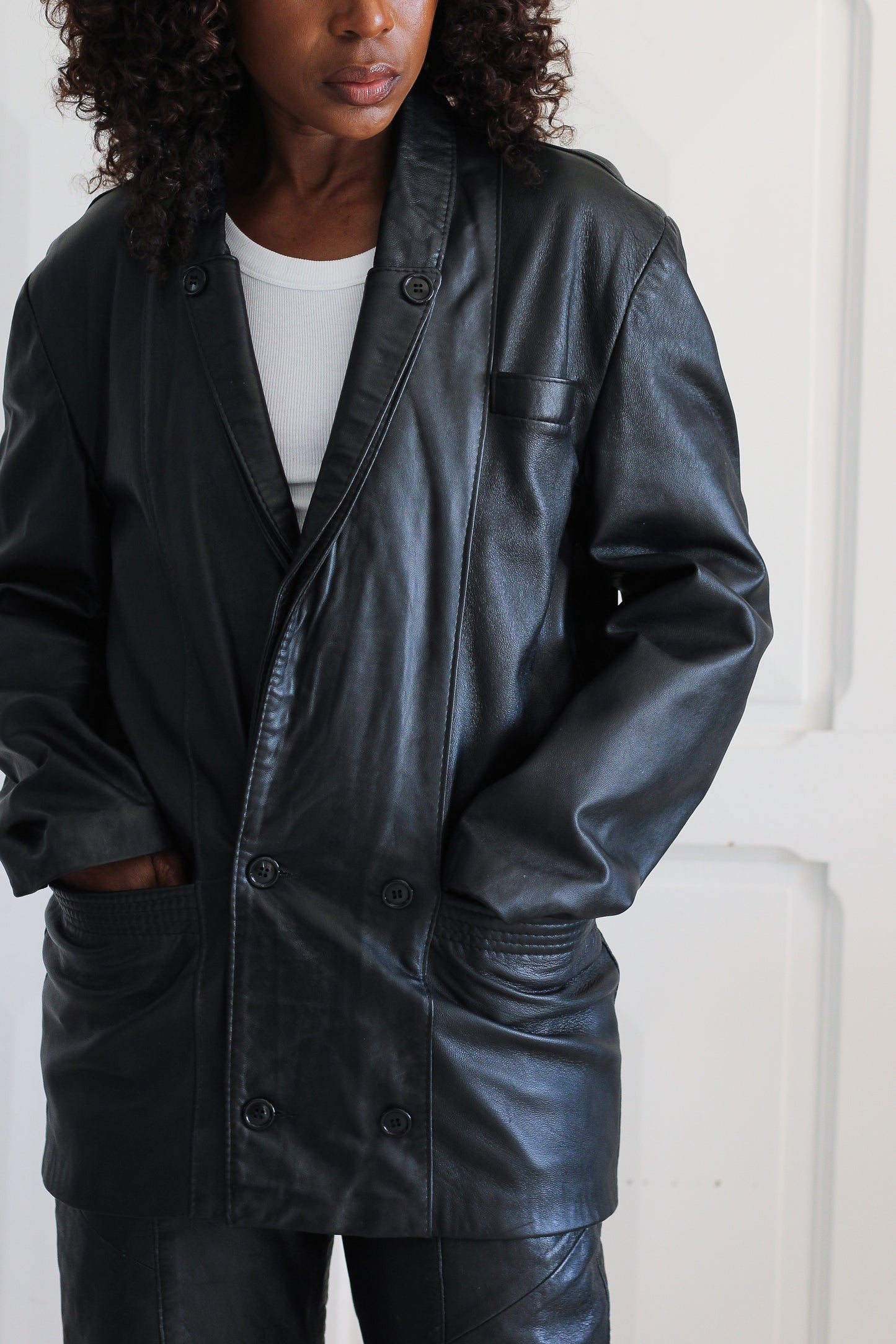 Veste blazer en cuir mixte