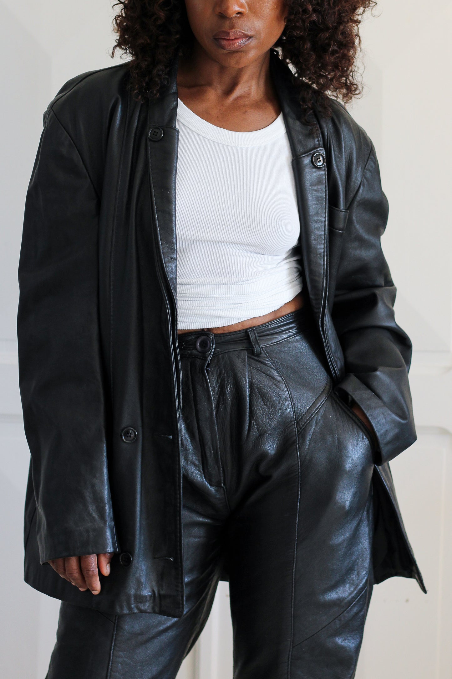 Veste blazer en cuir mixte