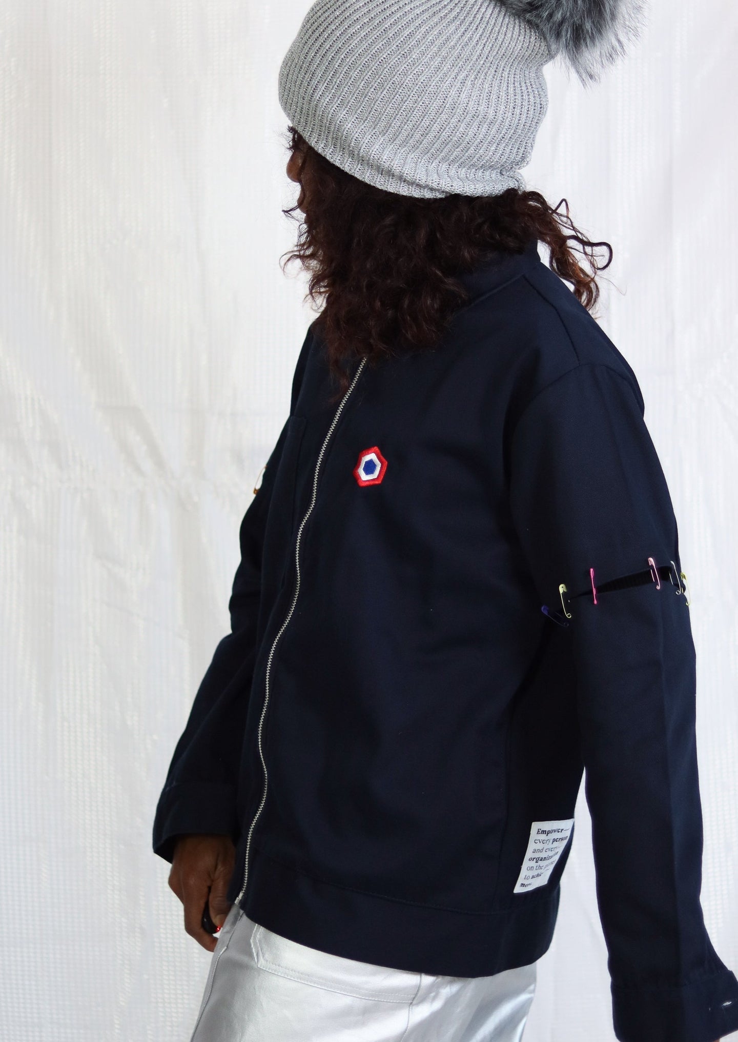 Veste bleu de travail upcyclée