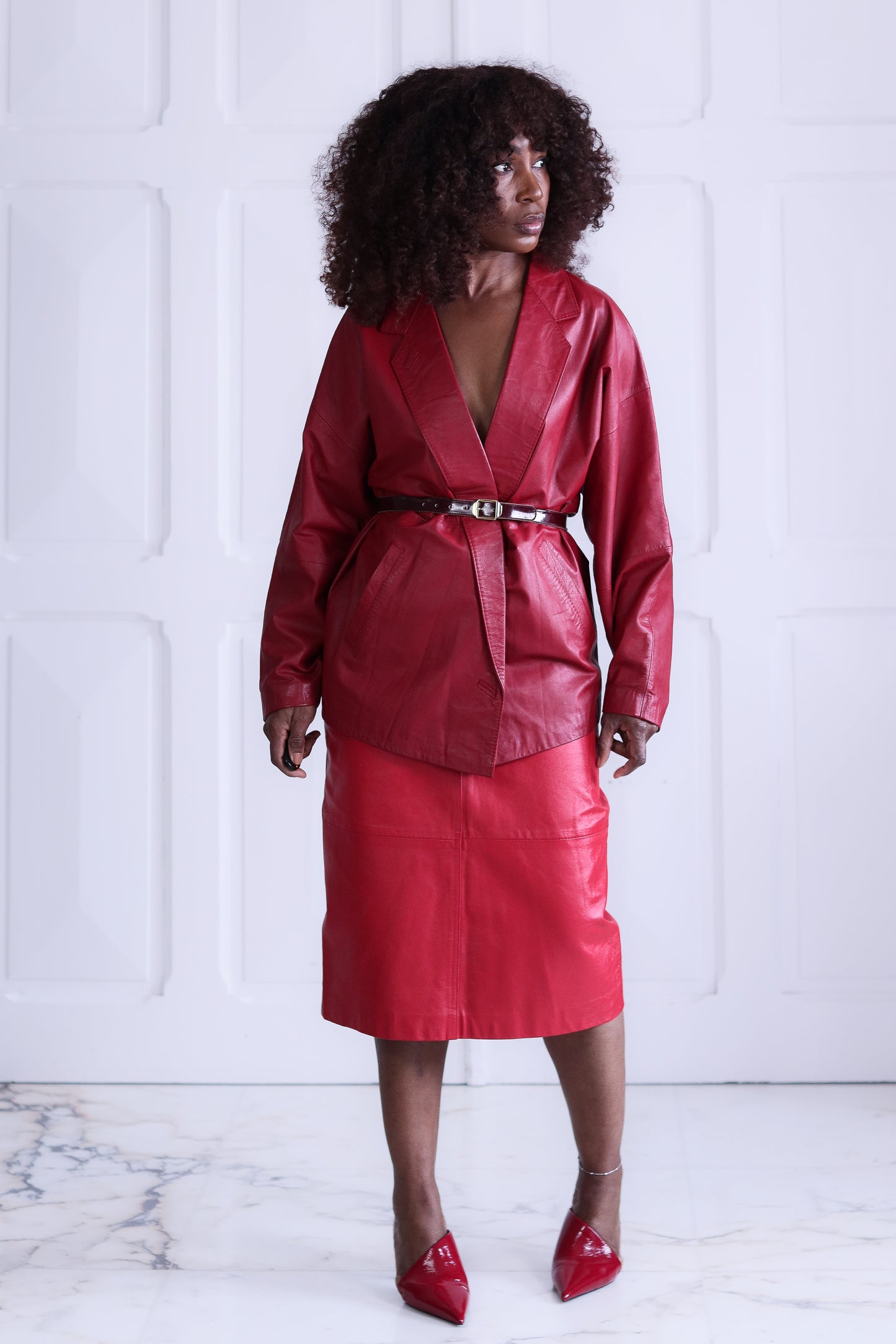 Fait main veste en cuir rouge