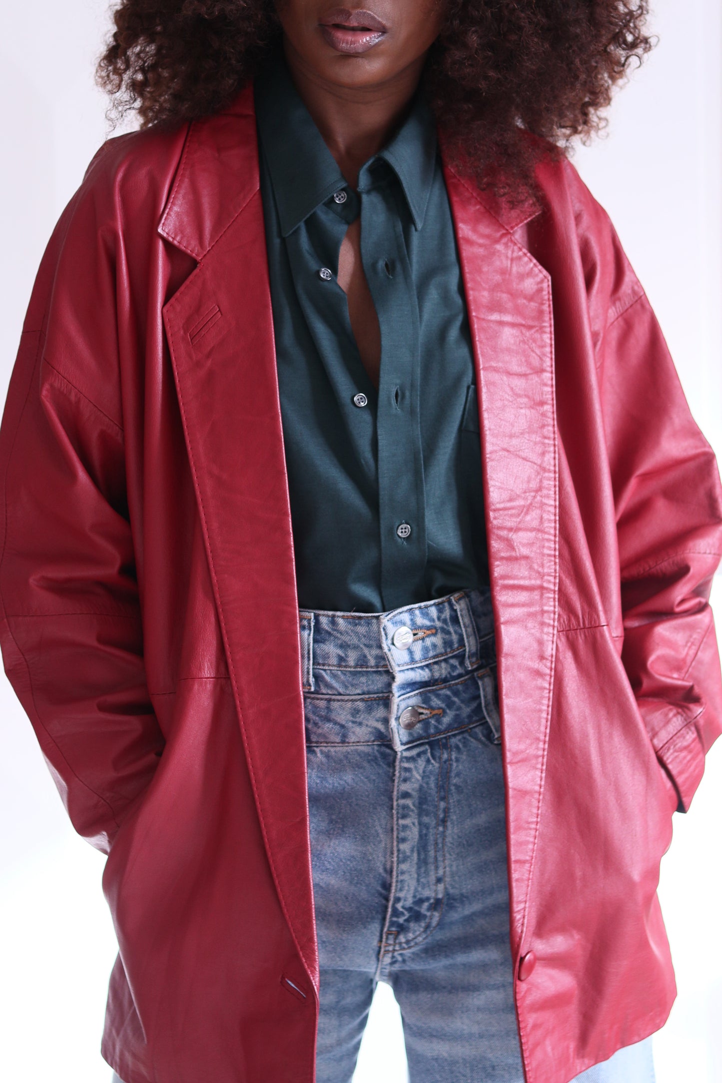 Fait main veste en cuir rouge