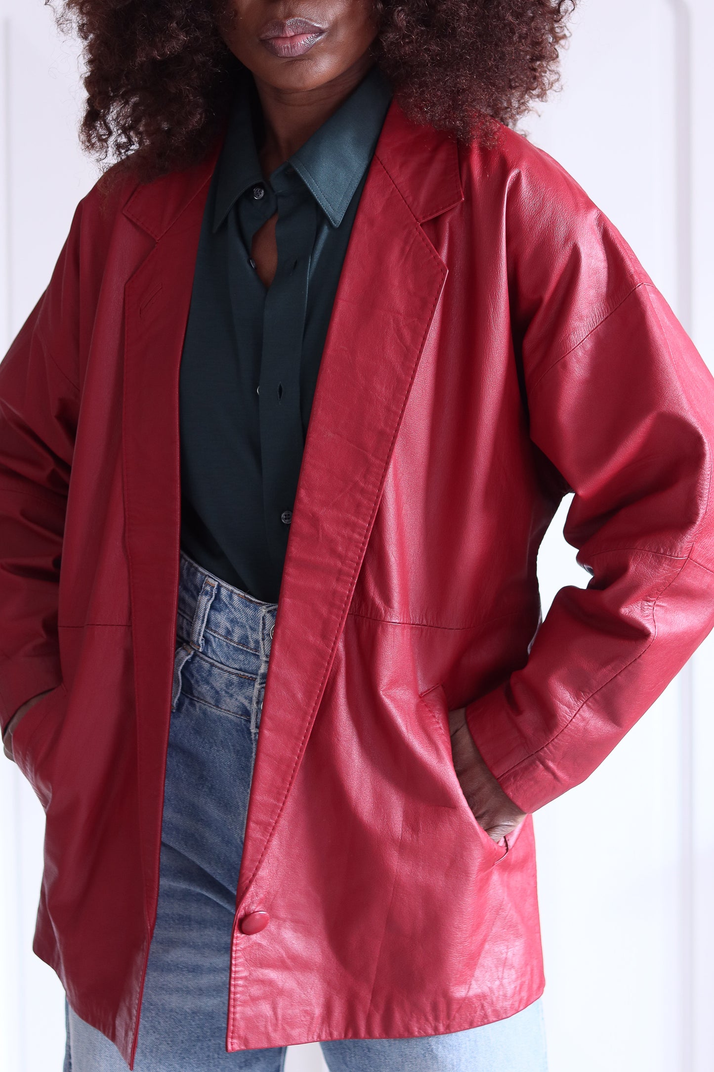 Fait main veste en cuir rouge